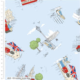 Beatrix Potter – Peter Rabbit London Scene Blauer bedruckter Stoff aus 100 % Baumwolle